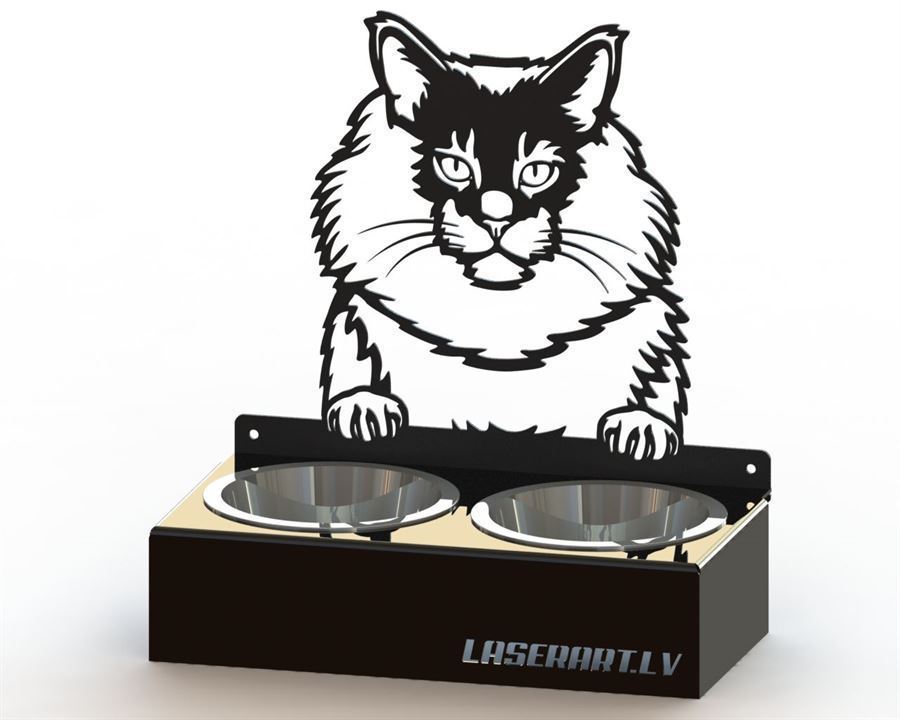 2-Bowl Cat Feeder, Maine Coon Cat breed, Raised Feeding Station