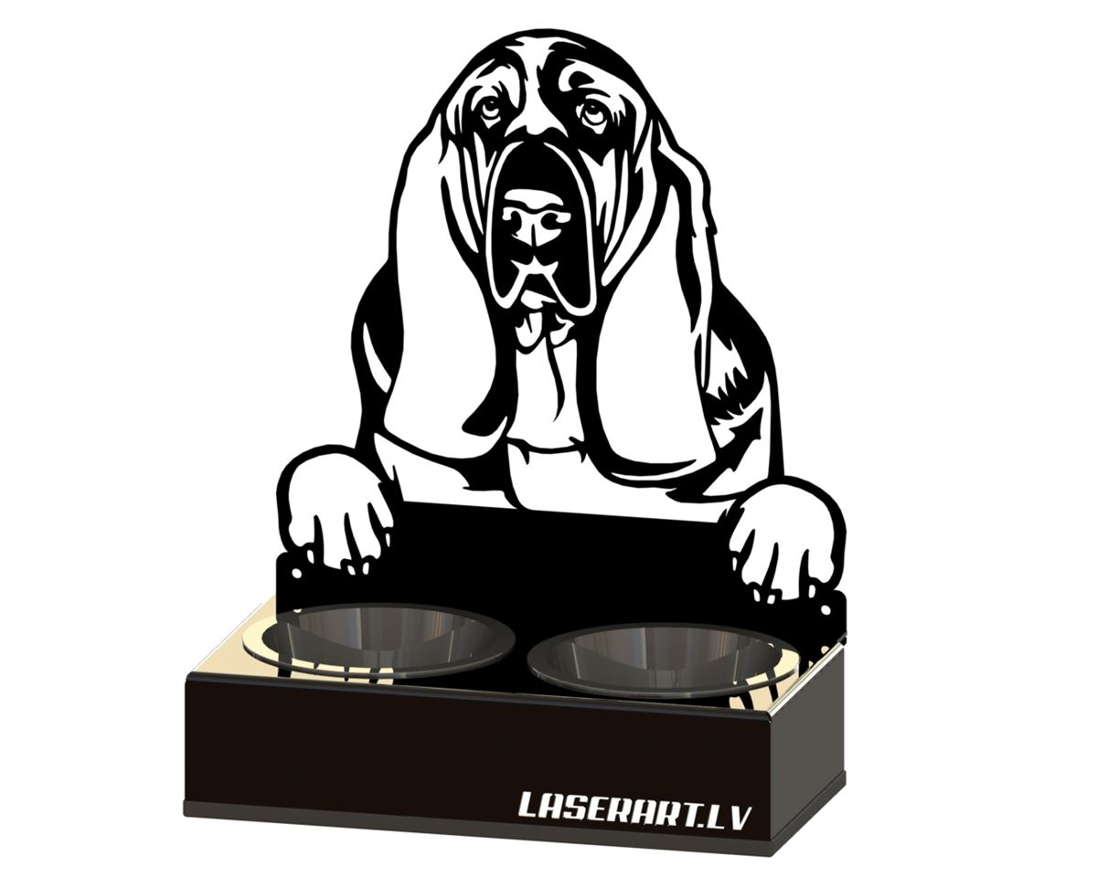 2-Bowl Dog Feeder, Basset Hounds Dog breed, Raised Feeding Station