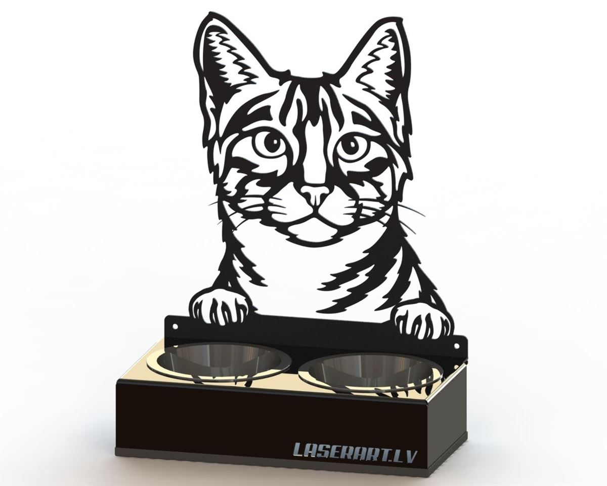 2-Bowl Cat Feeder, Egyptian Mau Cat breed, Raised Feeding Station