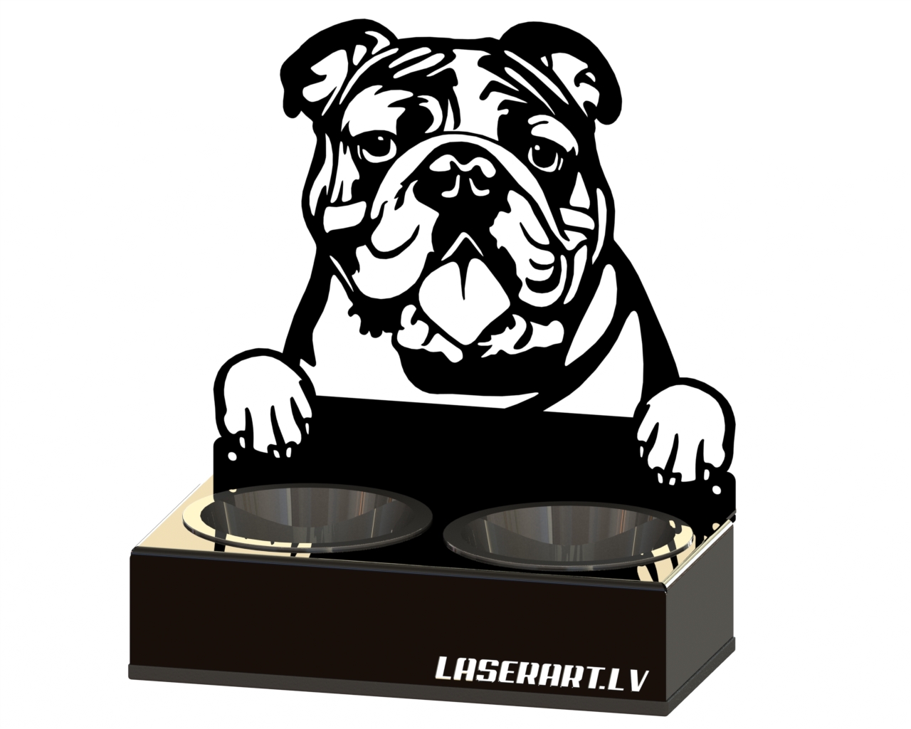 2-Bowl Dog Feeder, Buldog Dog breed, Raised Feeding Station