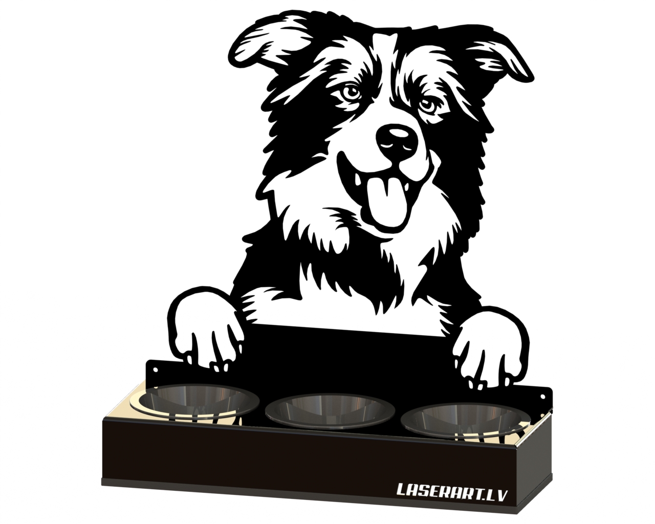 3-Bowl Dog Feeder, Border Collies Dog breed, Raised Feeding Station