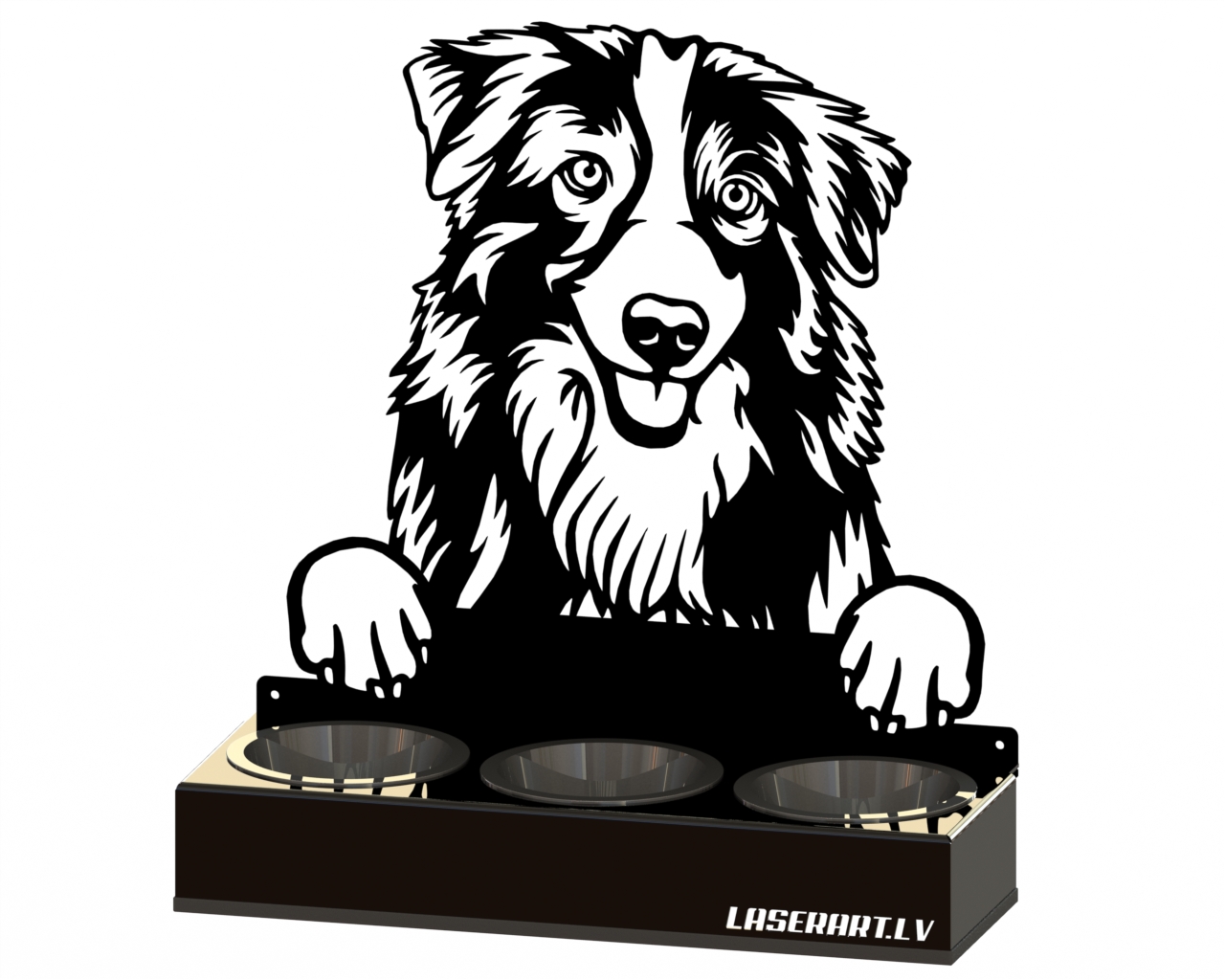3-Bowl Dog Feeder, Australian Shepherd Dog breed, Raised Feeding Station