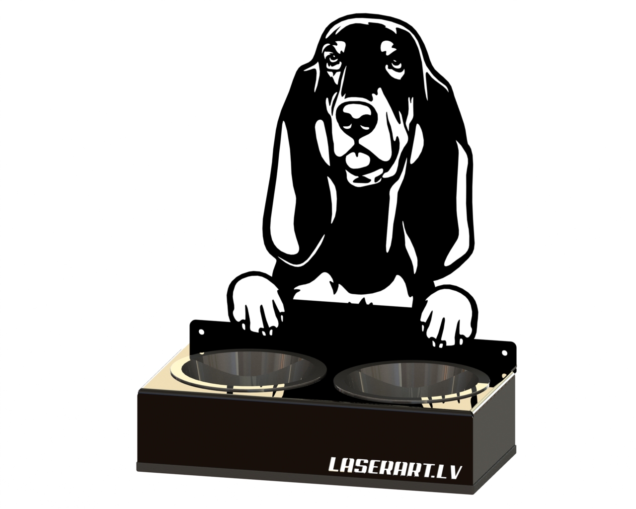 2-Bowl Dog Feeder, Black and Tan Coonhounds Dog breed, Raised Feeding Station