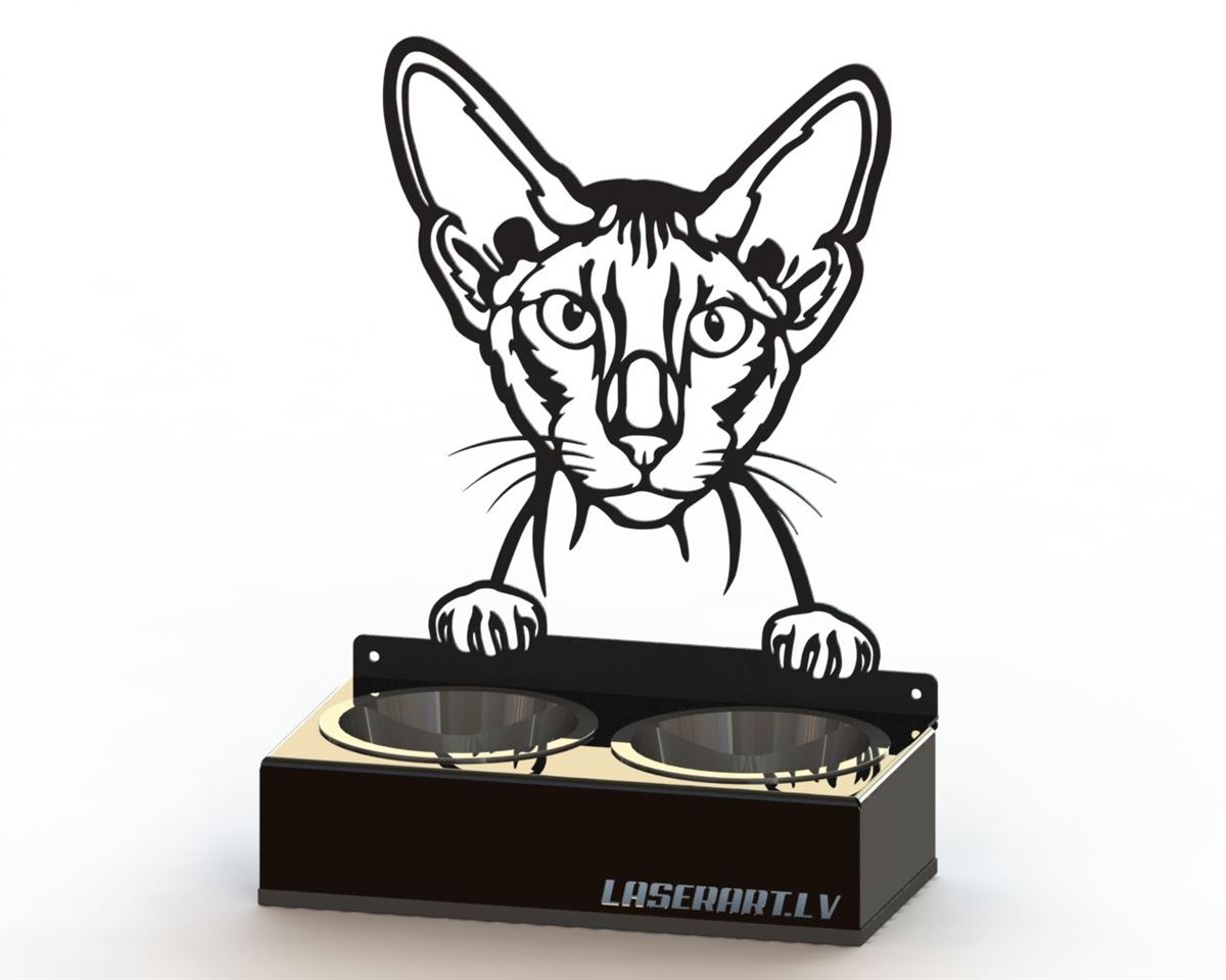 2-Bowl Cat Feeder, Peterbald Cat breed, Raised Feeding Station