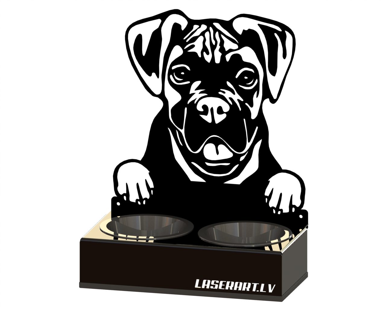 2-Bowl Dog Feeder, Boxe Dog breed, Raised Feeding Station