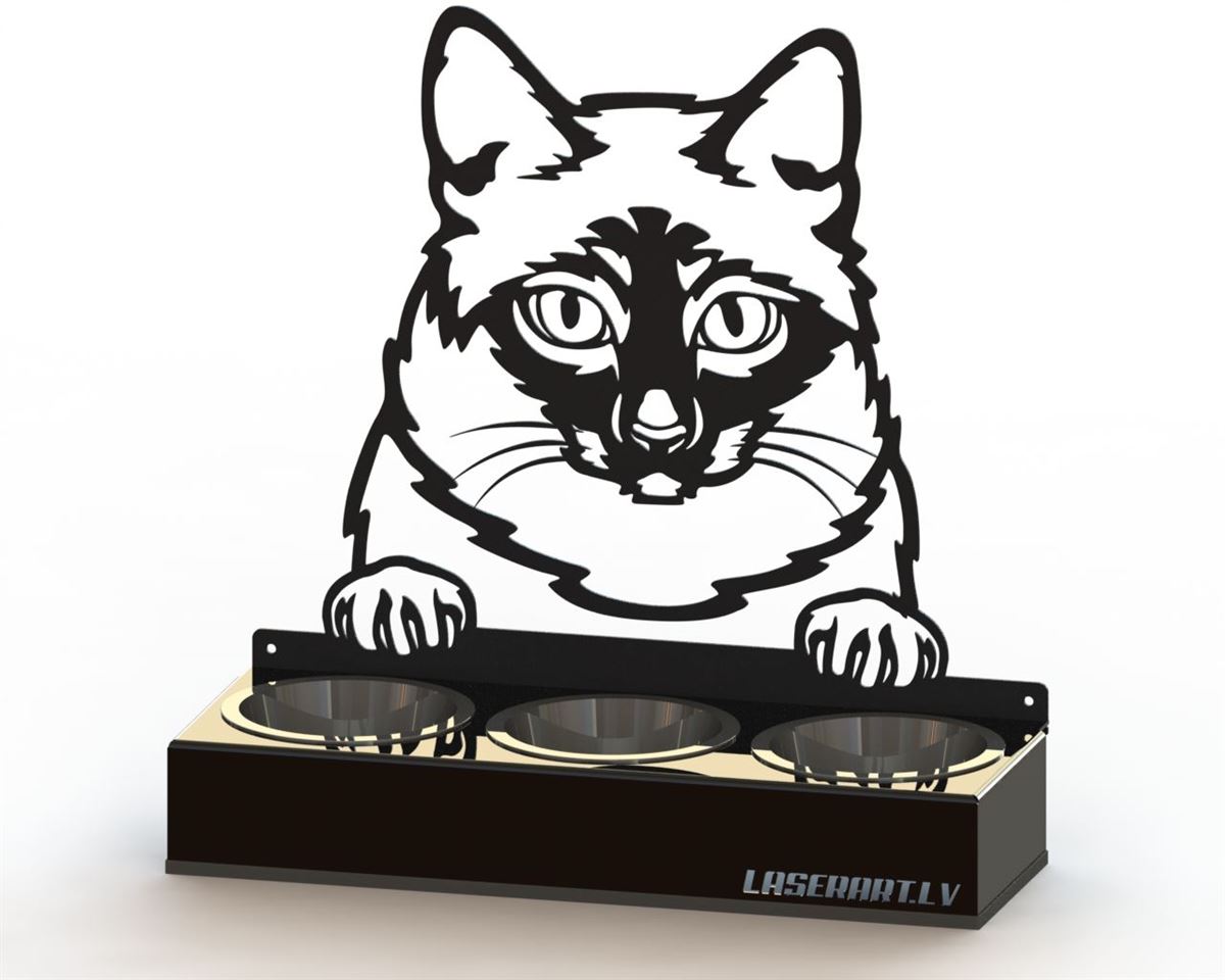 Mangeoire pour chat à 3 bols, Mekong Bobtail Cat breed, Raised Feeding Station