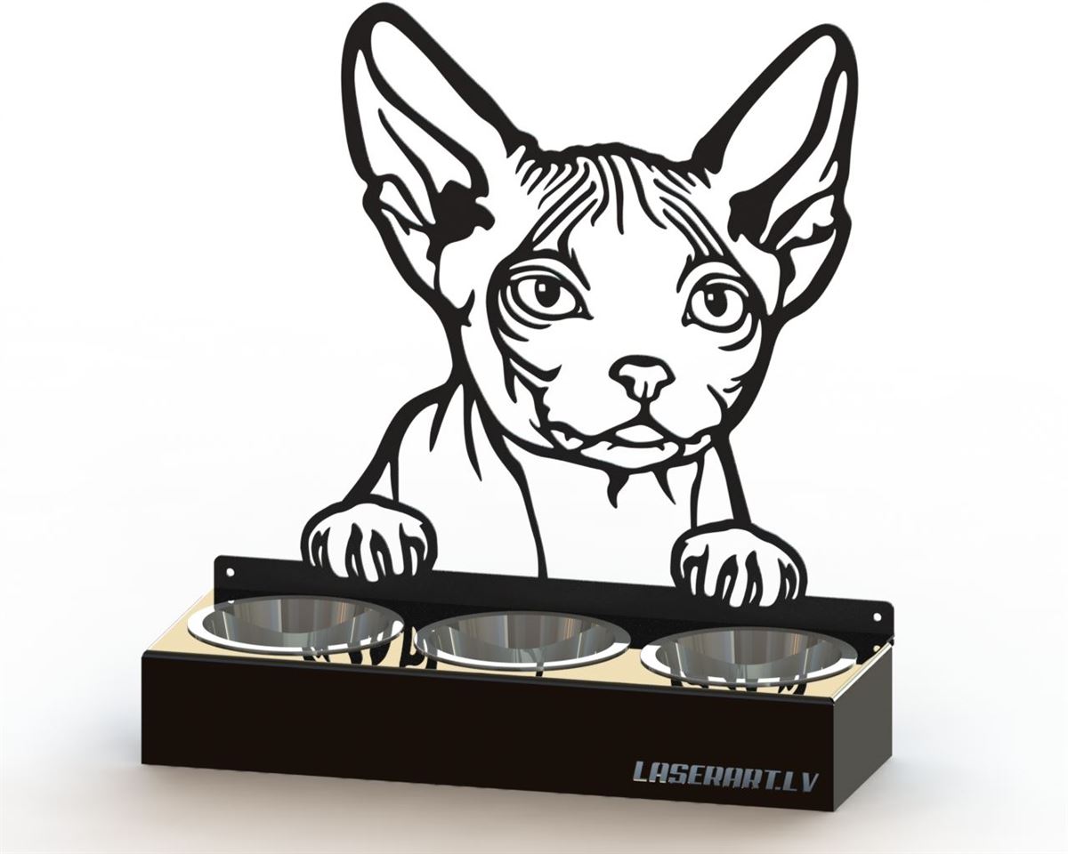 Mangeoire pour chat à 3 bols, Minskin Cat breed, Raised Feeding Station